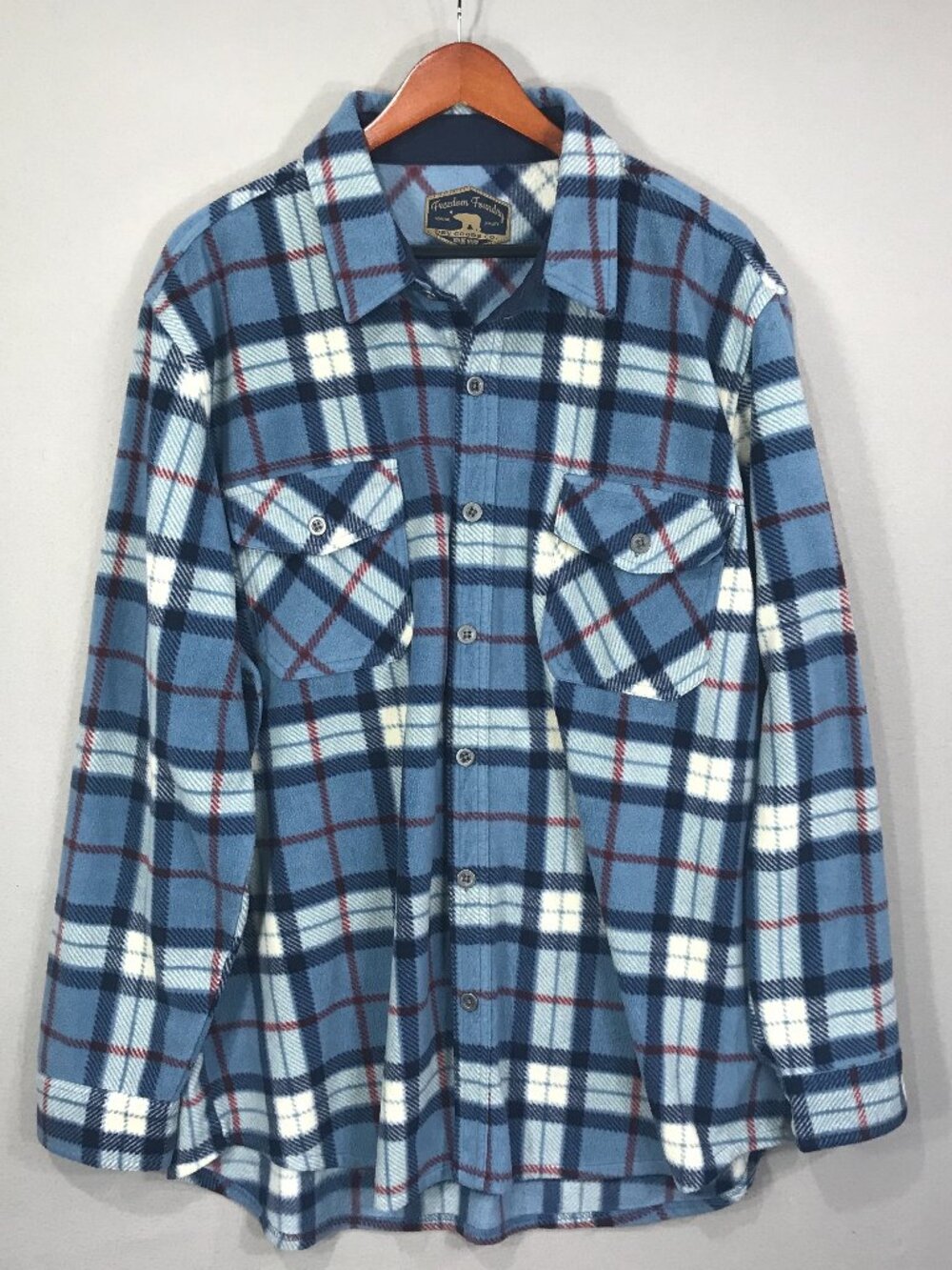 Freedom Foundry Shirt Men's 2XL Blue Plaid Fleece Button Down Long Sleeve Pocket